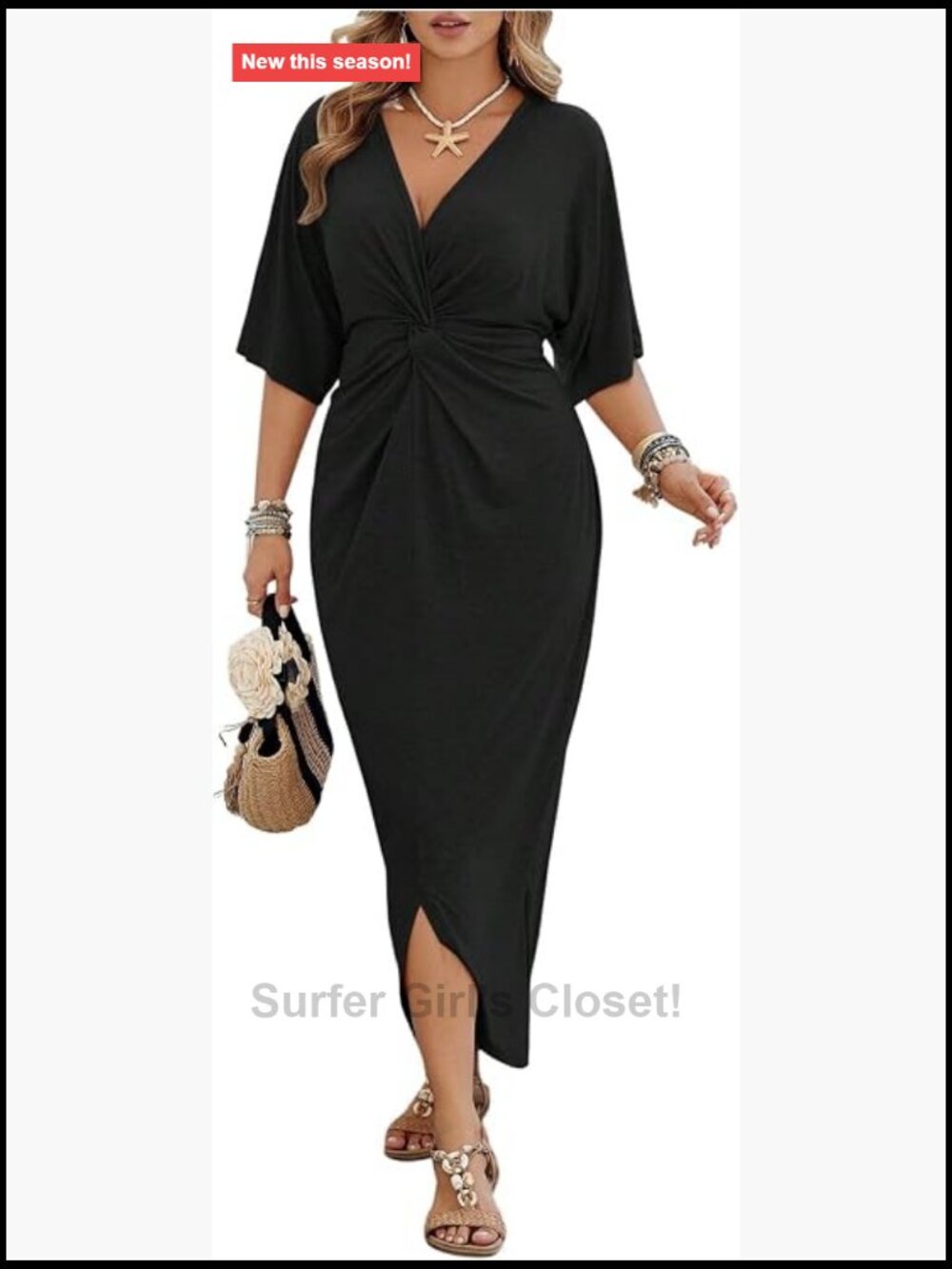 Plus Size V Neck Maxi Dress Twist Front Slit Sleeveless Casual Vacation